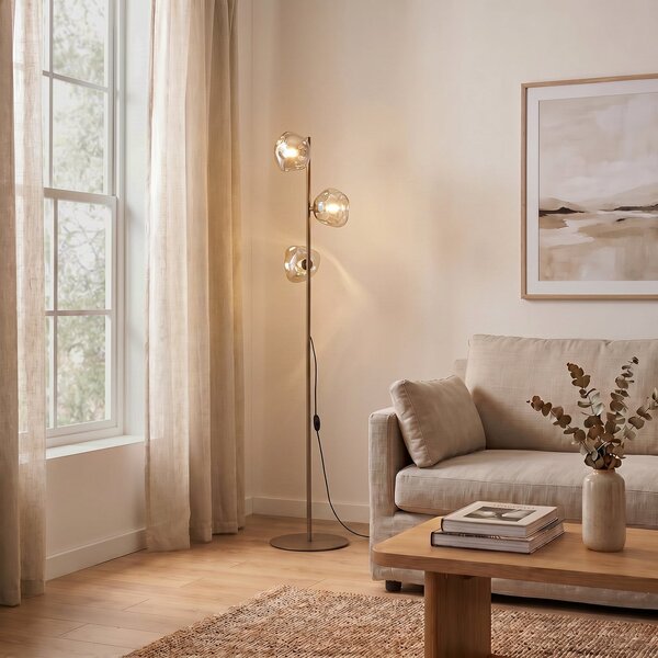 TK Lighting Стойка „Лава“, пясъчен/конячен, стъкло, 151 см, с 3 лампи, G9, Бежов, Дневна/трапезария, Стъкло, Модерен