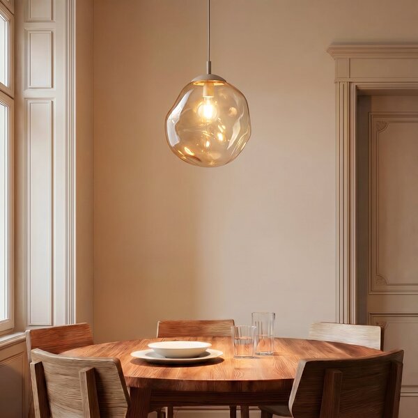 TK Lighting Висяща лампа „Лава“, Ø 35 см, E27, пясъчен/коняк, стъкло, Затъмняване, Бежов, Дневна/трапезария, Стъкло, Модерен