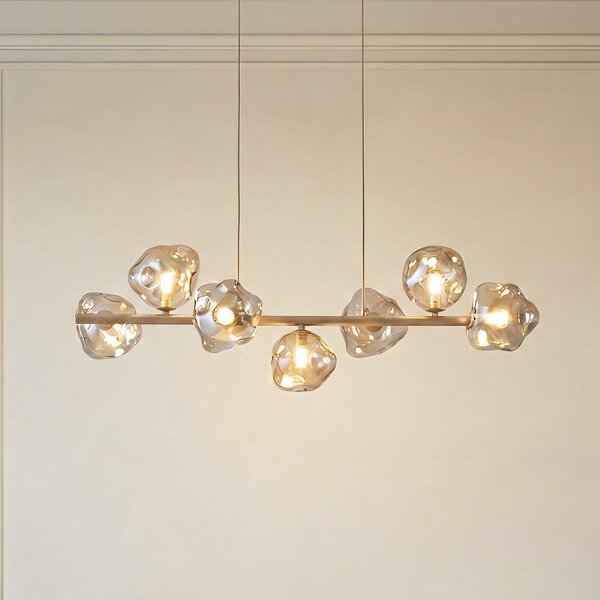 TK Lighting Висяща лампа „Lava“, със 7 лампи, дължина 90 см, цвят пясък/коняк, G9, Затъмняване, Бежов, Дневна/трапезария, Стъкло, Модерен