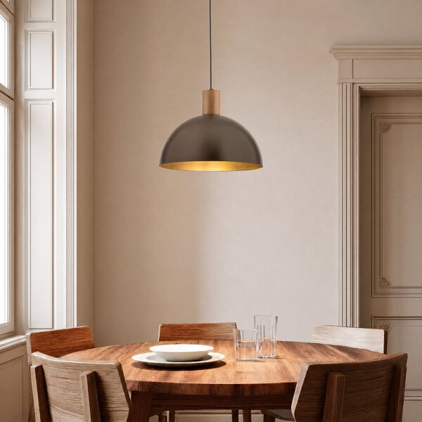 TK Lighting Висяща лампа „Осло“, кафява, метал, Ø 34 см, E27, Затъмняване, Кафяв / ръждив, Дневна/трапезария, Метал, Модерен