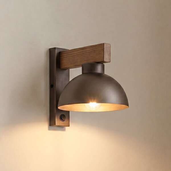 TK Lighting Стенна лампа „Осло“, кафява, метал, височина 20 см, E27, Затъмняване, Кафяв / ръждив, Дневна/трапезария, Метал, Модерен