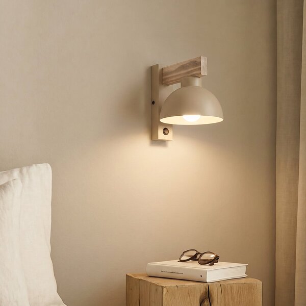 TK Lighting Стенна лампа „Осло“, пясъчен цвят, метал, височина 20 см, E27, Затъмняване, Бежов, Дневна/трапезария, Метал, Модерен