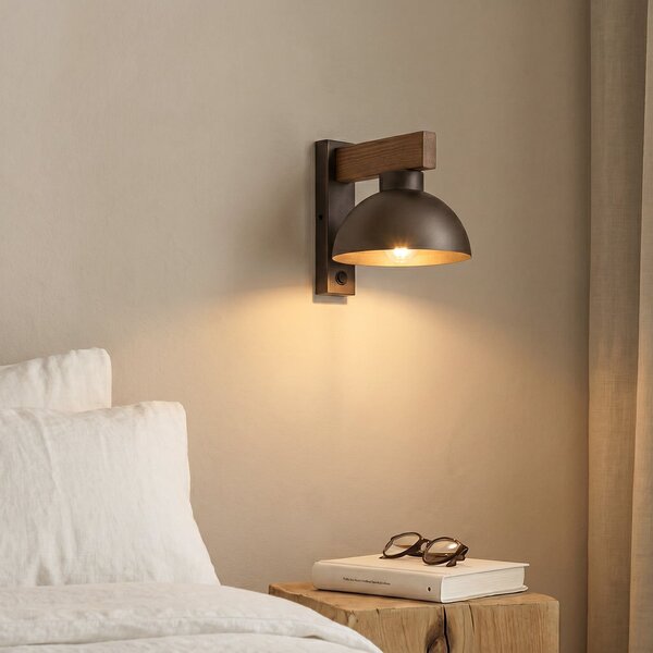 TK Lighting Стенна лампа „Осло“, кафява, метал, височина 20 см, E27, Затъмняване, Кафяв / ръждив, Дневна/трапезария, Метал, Модерен