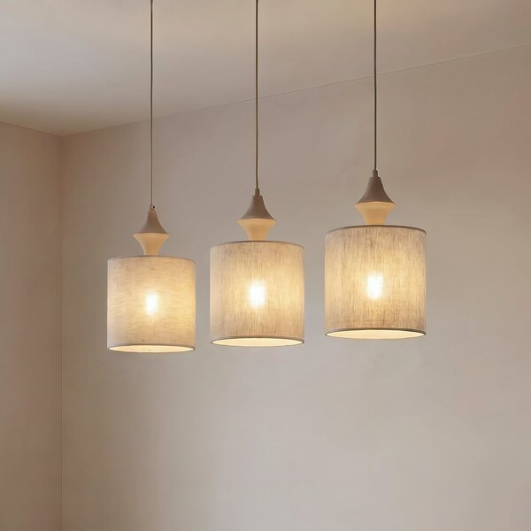 TK Lighting Висяща лампа Amura, с 3 лампи, дължина 105 см, бежово/пясъчно, E27, Затъмняване, Бежов, Дневна/трапезария, Плат / текстил, Модерен