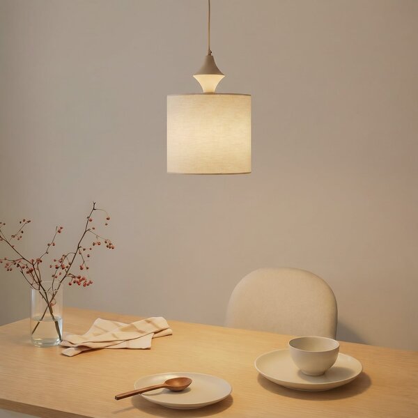 TK Lighting Висяща лампа Amura, бежово/пясъчно, плат, Ø 25 см, E27, Затъмняване, Бежов, Дневна/трапезария, Плат / текстил, Модерен