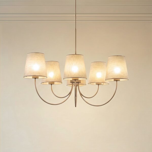 TK Lighting Полилей „Candi“, бежов/пясъчен, с 6 лампи, Ø 85 см, E27, Затъмняване, Бежов, Дневна/трапезария, Плат / текстил, Модерен