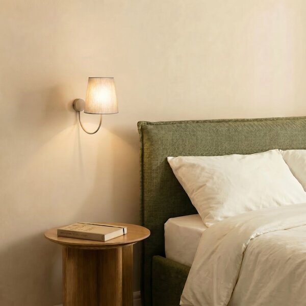 TK Lighting Стенна лампа Candi, бежово/пясъчно, лен, височина 34 см, E27, Затъмняване, Бежов, Дневна/трапезария, Плат / текстил, Модерен