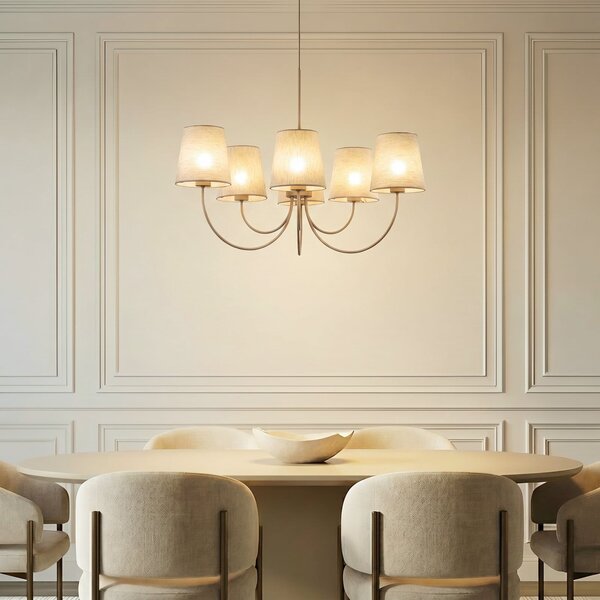 TK Lighting Полилей „Candi“, бежов/пясъчен, с 6 лампи, Ø 85 см, E27, Затъмняване, Бежов, Дневна/трапезария, Плат / текстил, Модерен