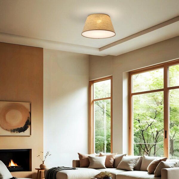 TK Lighting Таванна лампа Formo, бежова, лен, Ø 38 см, E27, Затъмняване, Бежов, Дневна/трапезария, Плат / текстил, Модерен