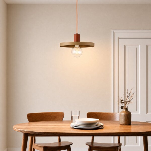 TK Lighting Висяща лампа Sila, пясъчен/червен, метал, Ø 30 см, E27, Затъмняване, Бежов, Дневна/трапезария, Метал, Модерен