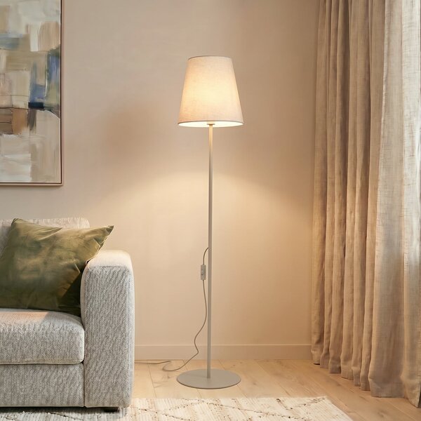TK Lighting Стойка „Елизабет“, пясъчно-бежова, лен, височина 152 см, E27, Бежов, Дневна/трапезария, Плат / текстил, Модерен