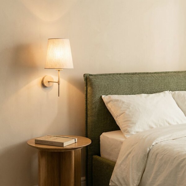 TK Lighting Стенна лампа „Елизабет“, пясъчно-бежова, лен, височина 39 см, E27, Затъмняване, Бежов, Дневна/трапезария, Плат / текстил, Модерен
