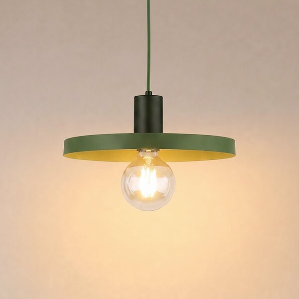 TK Lighting Висяща лампа Sila, зелена, метал, Ø 30 см, E27, Затъмняване, Зелен, Дневна/трапезария, Метал, Модерен