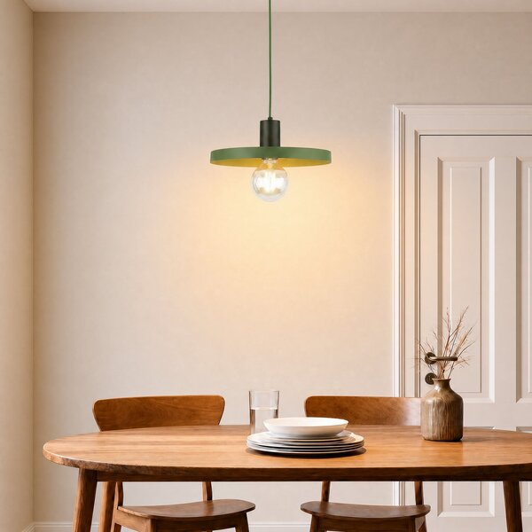 TK Lighting Висяща лампа Sila, зелена, метал, Ø 30 см, E27, Затъмняване, Зелен, Дневна/трапезария, Метал, Модерен