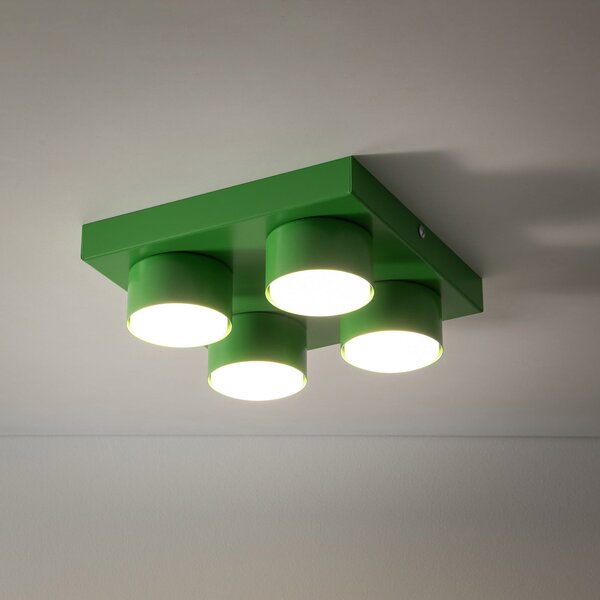 TK Lighting Таванна лампа Brix, зелена, дължина 23 см, с 4 лампи, GX53, Затъмняване, Зелен, Дневна/трапезария, Метал, Модерен