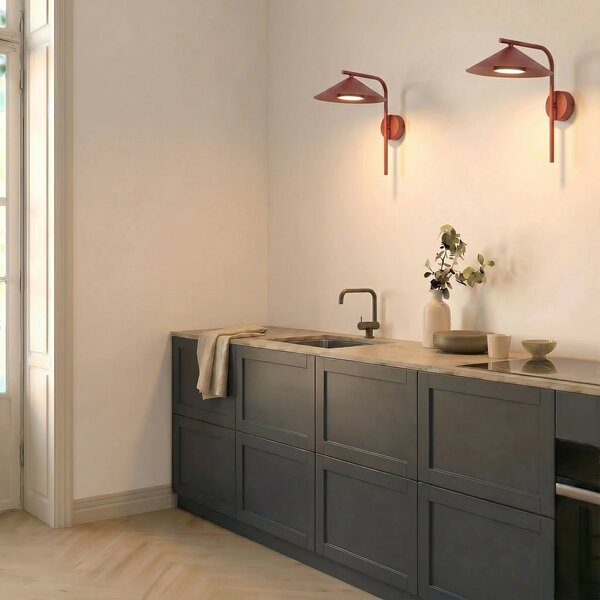 TK Lighting Стенна лампа Lume S, бордо, метал, височина 31 см, GX53, Затъмняване, Червен, Дневна/трапезария, Метал, Модерен