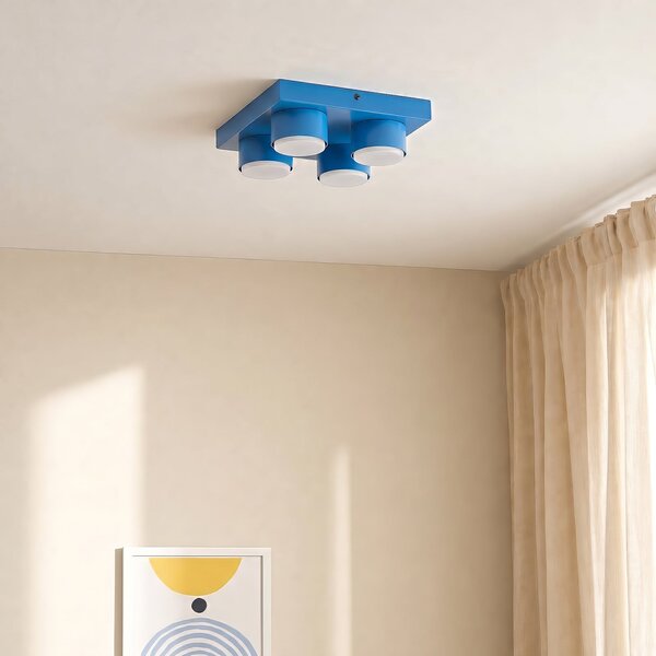 TK Lighting Таванна лампа Brix, синя, дължина 23 см, с 4 лампи, GX53, Затъмняване, Син, Дневна/трапезария, Метал, Модерен