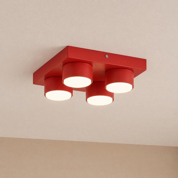 TK Lighting Таванна лампа Brix, червена, дължина 23 см, с 4 лампи, GX53, Затъмняване, Червен, Дневна/трапезария, Метал, Модерен