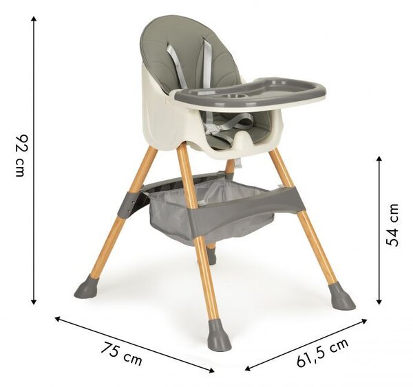 Стол за хранене на бебета 2в1 в сиво