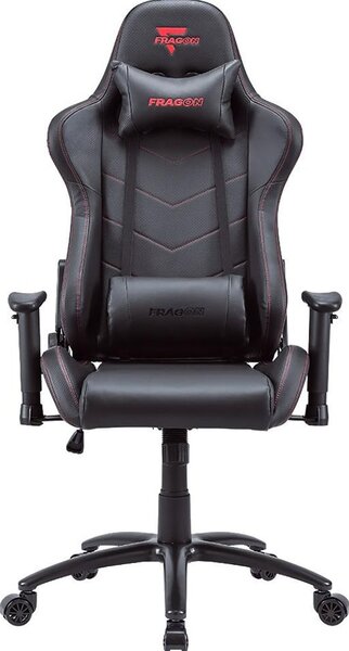 Геймърски стол FragON 2X Series V2, изкуствена кожа, до 130kg, стандартна с люлееща функция, 2D регулируеми подлакътници, газов амортисьор клас 4, лумбална и шийна възглавница, черен