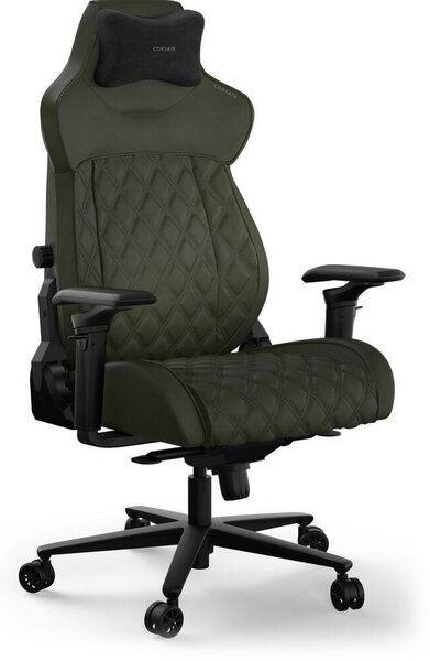 Геймърски стол Corsair TC500 LUXE, Premium дишащ текстил, до 120kg, наклон с възможност за заключване на ъгъла, 5D регулируеми подлакътници, газов амортисьор клас 4, зелен