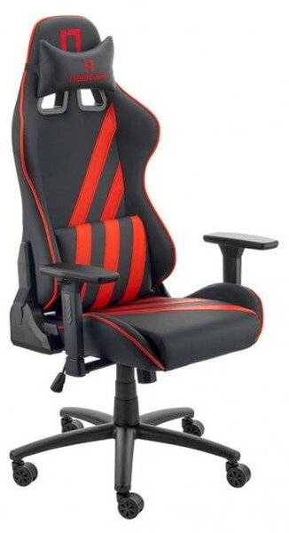 Геймърски стол NITRO CONCEPTS Nemesis Red Claw, до 150kg, Relax тип Bucket, 3D регулируеми подлакътници с 3 позиции, газов амортисьор клас 4, вградено RGB осветление, лумбална и шийна възглавница, черно-червен