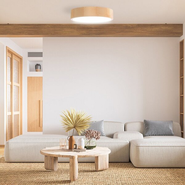 TEMAR LIGHTING Таванна лампа Cleo DR800, бор, Ø 80 cm, 6-свещник, E27, Затъмняване, Дърво, Дневна/трапезария, Дървесина, Модерен