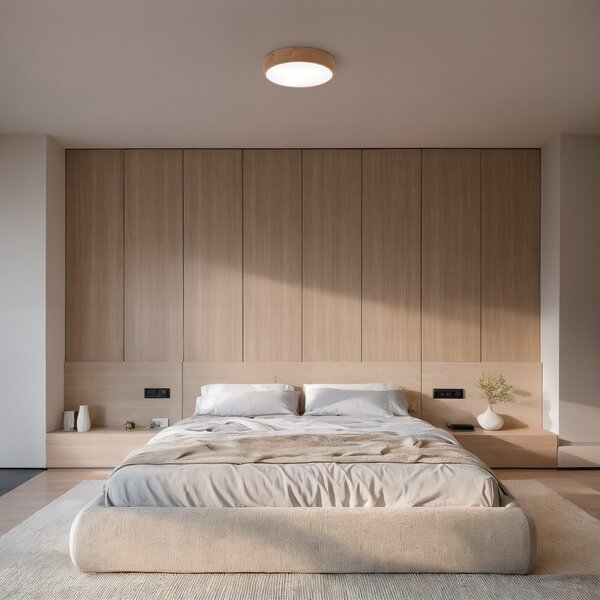 TEMAR LIGHTING Таванна лампа Cleo DR800, дъб, Ø 80 cm, 6-свещник, E27, Затъмняване, Дърво, Дневна/трапезария, Дървесина, Модерен