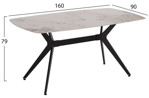 Трапезарна маса AIKA с керамичен плот в цвят бял/златист мрамор 160x90x79см