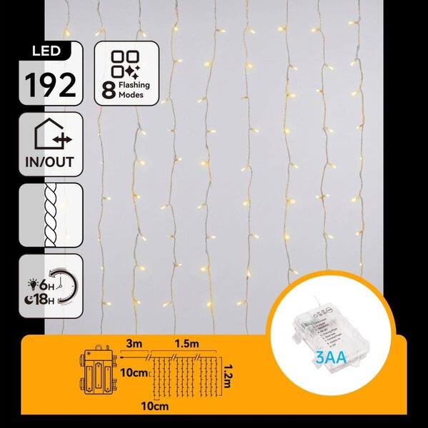 Aigostar - LED външна коледна гирлянда 192xLED/8 функции 3xAA 4,5x1,2m IP44 топла бяла