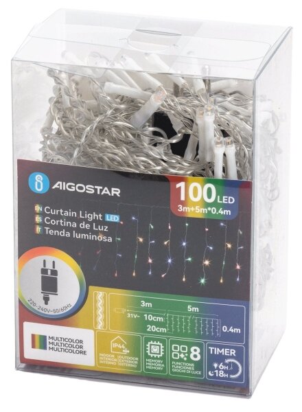 Aigostar - LED Външен коледен гирлянд 100xLED/8 функции 8x0,4m IP44 многоцветен