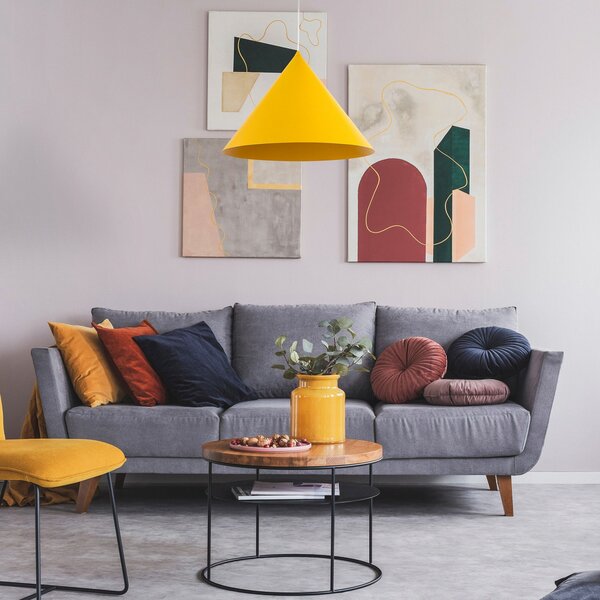 TK Lighting Висяща лампа Cono, 1-пламъчна, Ø 50 cm, жълта, E27, Затъмняване, Жълт, Дневна/трапезария, Метал, Модерен