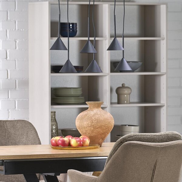 TK Lighting Висяща лампа Cono Mini, 6-пламъчна, черна GU10, Затъмняване, Черен, Дневна/трапезария, Метал, Модерен