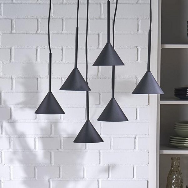 TK Lighting Висяща лампа Cono Mini, 6-пламъчна, черна GU10, Затъмняване, Черен, Дневна/трапезария, Метал, Модерен