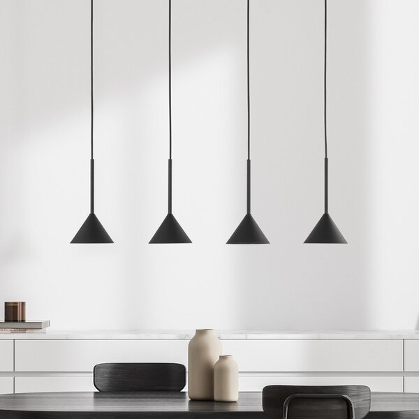 TK Lighting Висяща лампа Cono Mini, 4-пламъчна, черна GU10, Затъмняване, Черен, Дневна/трапезария, Метал, Модерен