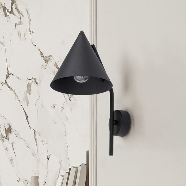 TK Lighting Стенна лампа Cono, 1-пламъчна, черна, E27, Затъмняване, Черен, Дневна/трапезария, Метал, Модерен