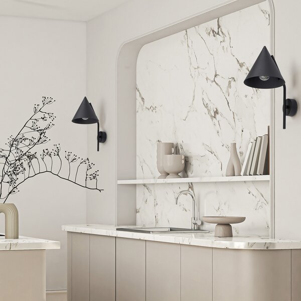 TK Lighting Стенна лампа Cono, 1-пламъчна, черна, E27, Затъмняване, Черен, Дневна/трапезария, Метал, Модерен