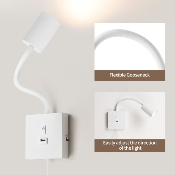 Immax 08296L - Настенна лампа PUNTO с USB порт 1xGU10/9W/230V бяла