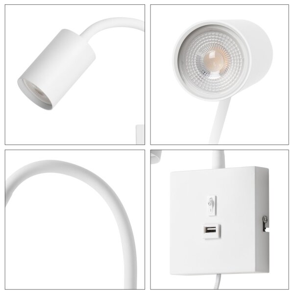 Immax 08296L - Настенна лампа PUNTO с USB порт 1xGU10/9W/230V бяла