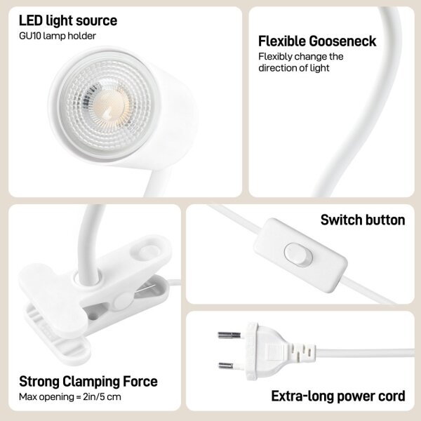 Immax NEO 08294L - Гъвкава лампа с щипка PUNTO 1xGU10/9W/230V бяла