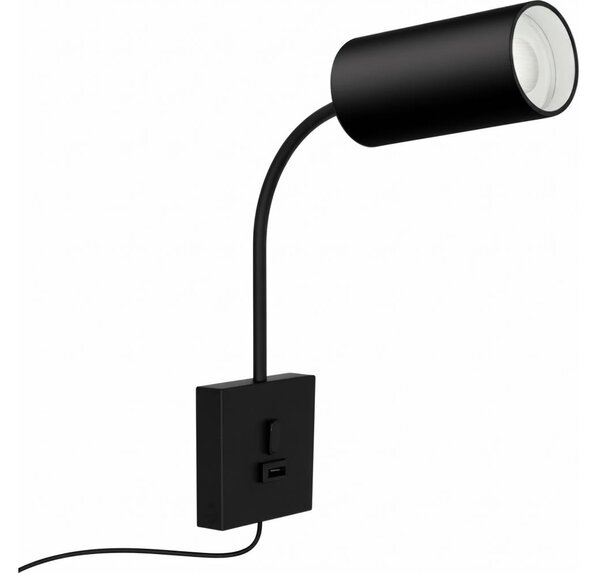 Immax 08295L - Стенен аплик PUNTO с USB, 1xGU10/9W/230V, черен