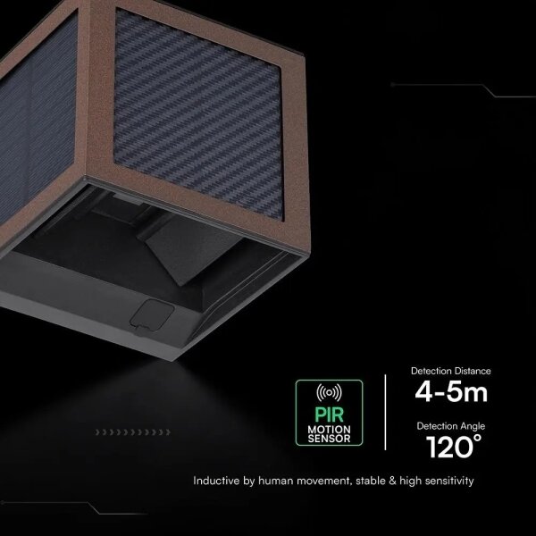Соларен LED стенен осветител със сензор 9W/3,7V 3000/4000/6000K IP65 2600mAh кафяв