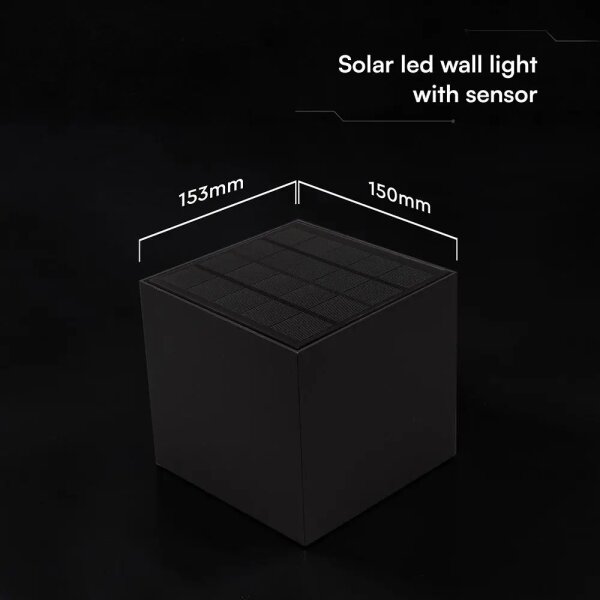 LED соларно стенно осветително тяло с вграден сензор LED/9W/3,7V 3000/4000/5000K IP65 2600mAh черно