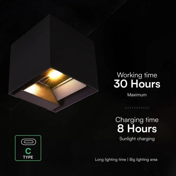 LED соларно стенно осветително тяло с вграден сензор LED/9W/3,7V 3000/4000/5000K IP65 2600mAh черно