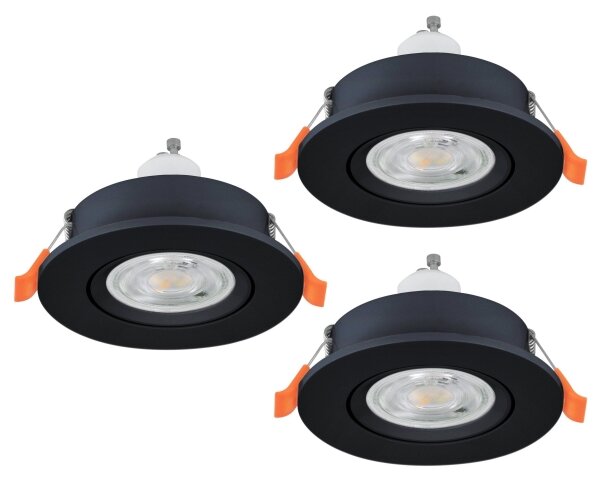 Eglo 902257 - КОМПЛЕКТ 3x LED вградено точково осветително тяло BARRANCO 1xGU10/4,5W/230V черно