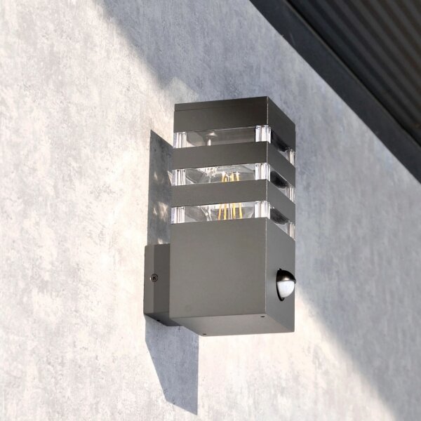 Външно стенна лампа TEKSAS 1xE27/12W/230V IP44 антрацит с сензор