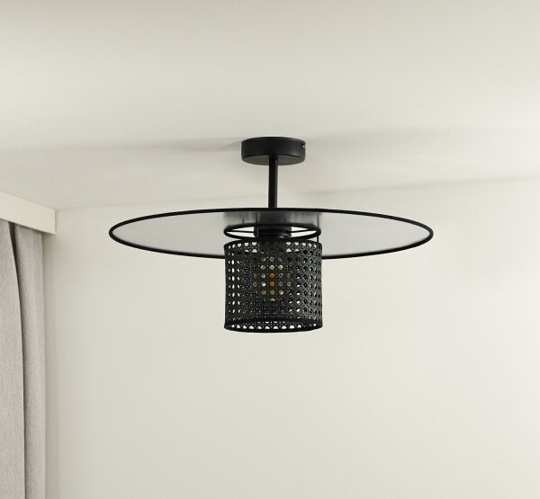 Duolla - Полилей за повърхностен монтаж TOKYO RATTAN 1xE27/15W/230V Ø 50 см черен/сребрист