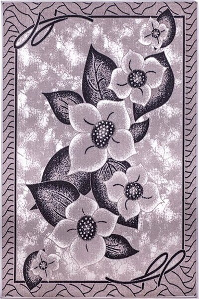 Сив мокетен килим с големи цветя - 150/200