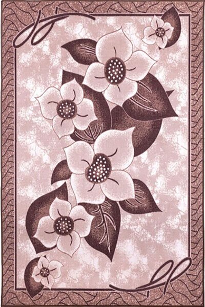 Кафяв мокетен килим с големи цветя - 150/200