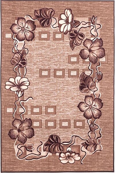 Кафяв мокетен килим на цветя - 150/200